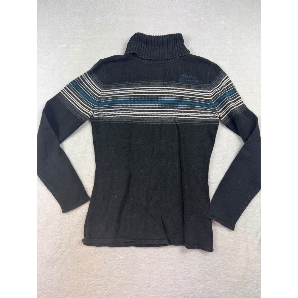 Harley Davidson Womens Turtleneck Sweater Black Striped Long Sleeve Size M